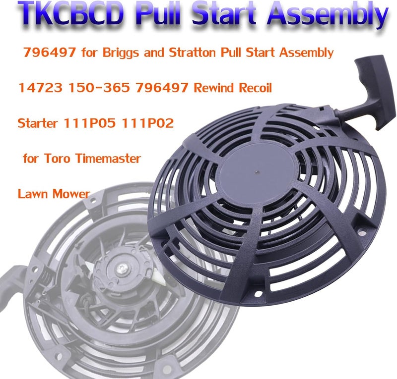 TKCBCD Store Pull Start Assembly Compatible with BS 796497 Pull Start Assembly 14723 150-365 796497 Rewind Recoil Starter for Toro Timemaster Lawn Mower 111P05 111P02 - Image 5